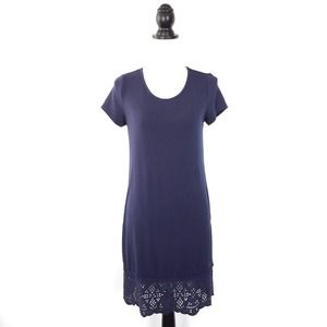 The Prairie Rachel Ashwell Navy Blue Eyelet Trim Short Sleeve Dress Size…